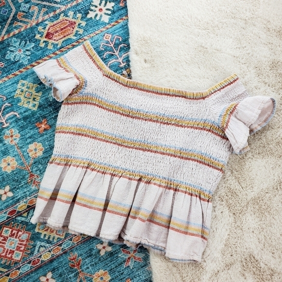 American Eagle Multicolor Stripe Smocked Top Small - Picture 1 of 6